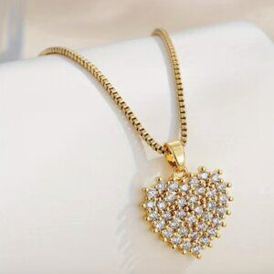 18k Gold Plated Stainless Steel Heart Diamond Necklace
